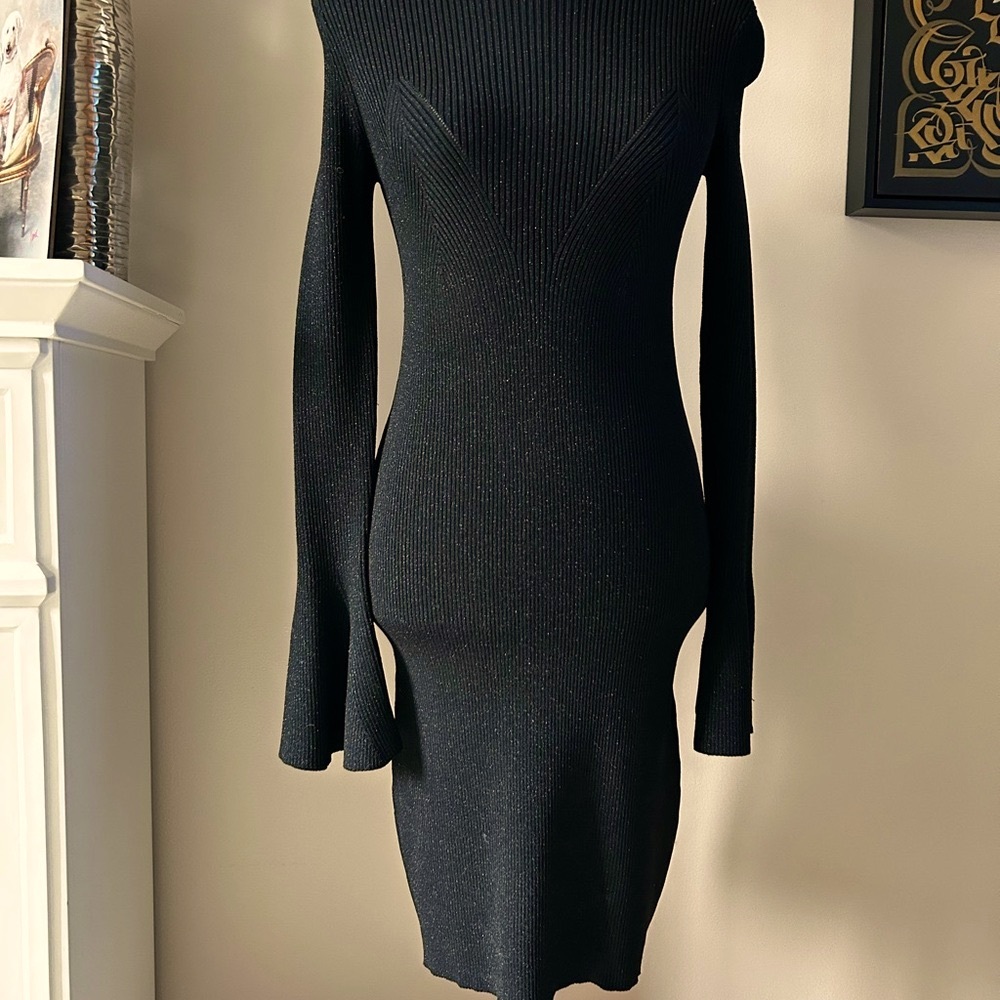 MAJE
 Black Ribbed Midi Dress